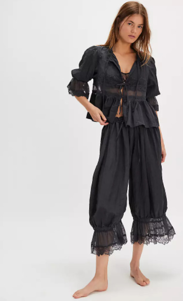 Pantalon Bloomers pour Femme Y2K avec Dentelle, Pantalon Vintage à Volants Mignon, Pantalon Long Coupe Citrouille, Bas de Pyjama Capri, Tenue Décontractée Streetwear