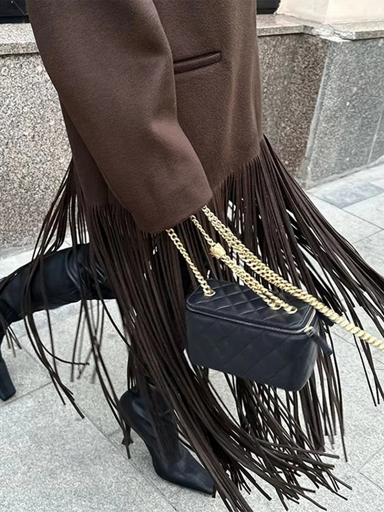 Mode laine glands longs manteaux pour femmes col rabattu simple boutonnage poches veste femme élégant solide dame pardessus