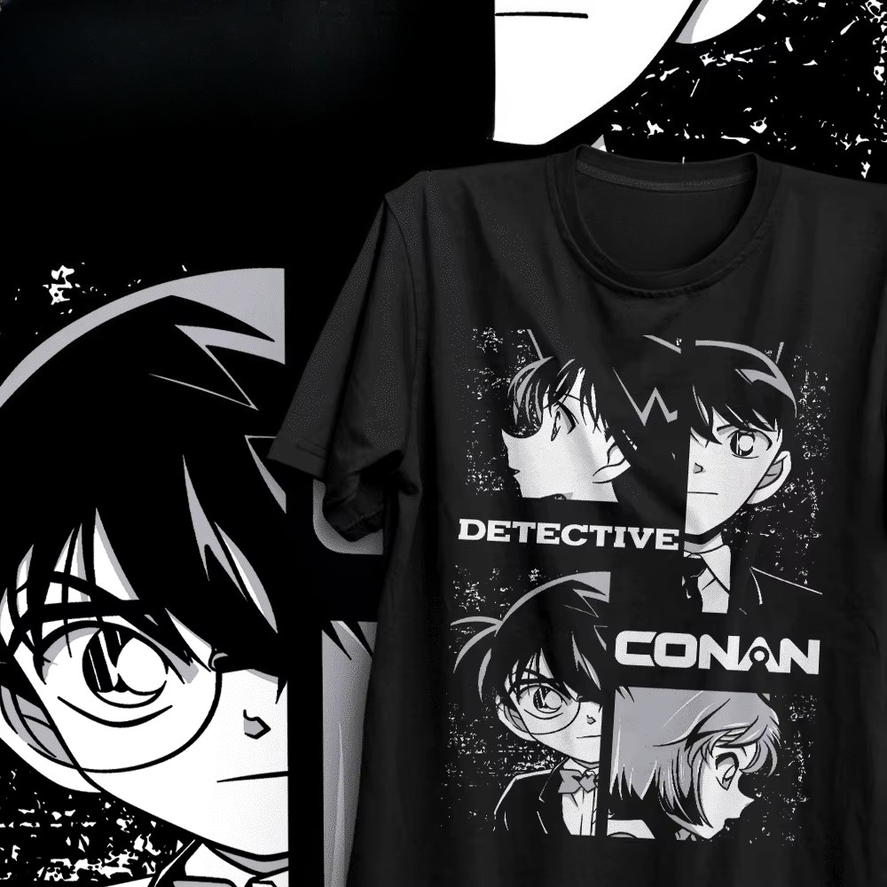 T-shirt en coton ample à col rond, motif Anime Détective Conan, idéal pour l'extérieur et la rue, nouvelle collection été 2026, tendance et très demandé