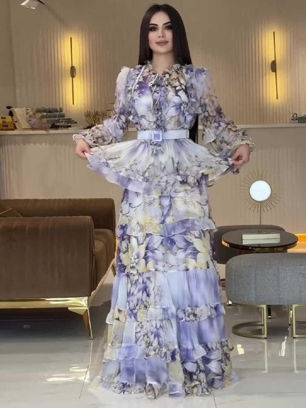 Eid femmes Robe de soirée Abaya musulman à volants imprimé Jalabiya Ramadan doux longues robes robes Largos caftan arabe longue Robe 2025