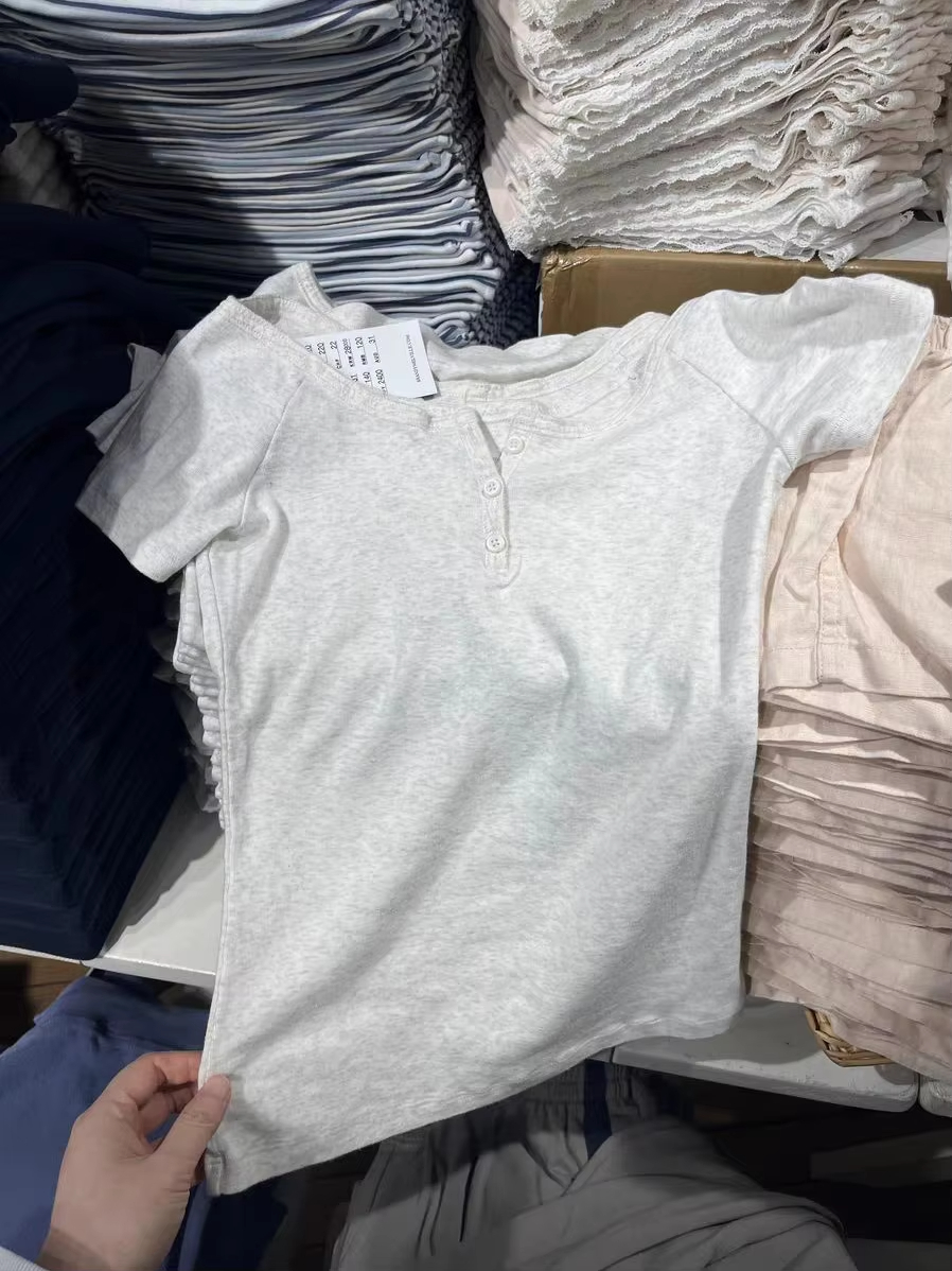 T-shirt Femme en Coton Simple et Basique à Col Rond, Manches Courtes Raglan, Coupe Slim, Style Décontracté et Polyvalent, Crop Top Y2K