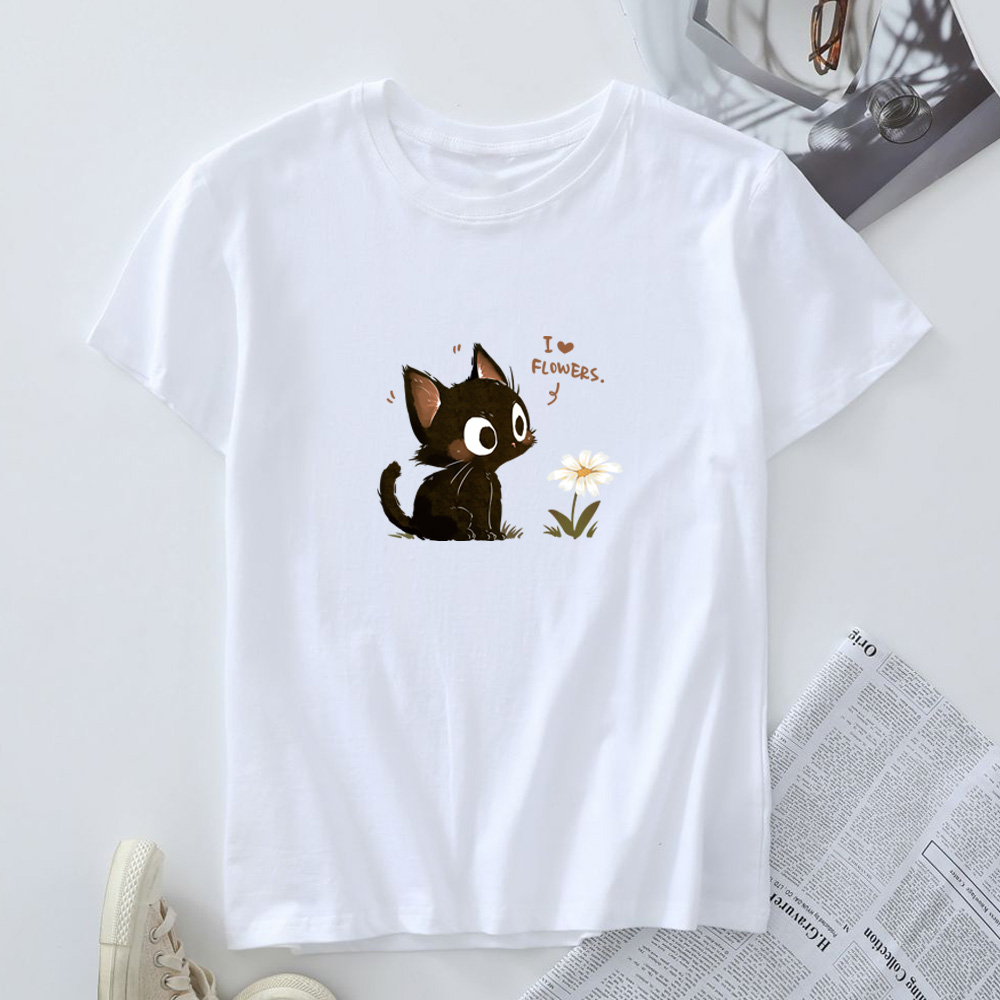 T-shirt en coton pour femmes mode Kawaii Harajuku chat graphique t-shirts été à manches courtes femme T-shirt hauts femme T-shirt vêtements