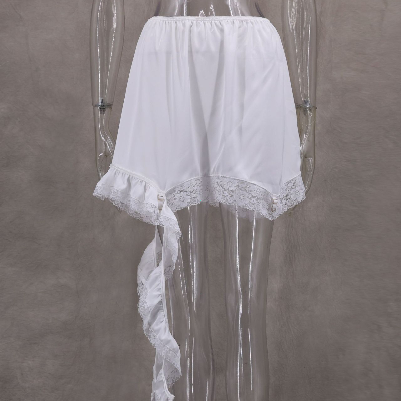 Été décontracté solide jupe femme 2025 Sexy dentelle blanc asymétrique Midi jupes rue Chic Satin taille haute jupe mince