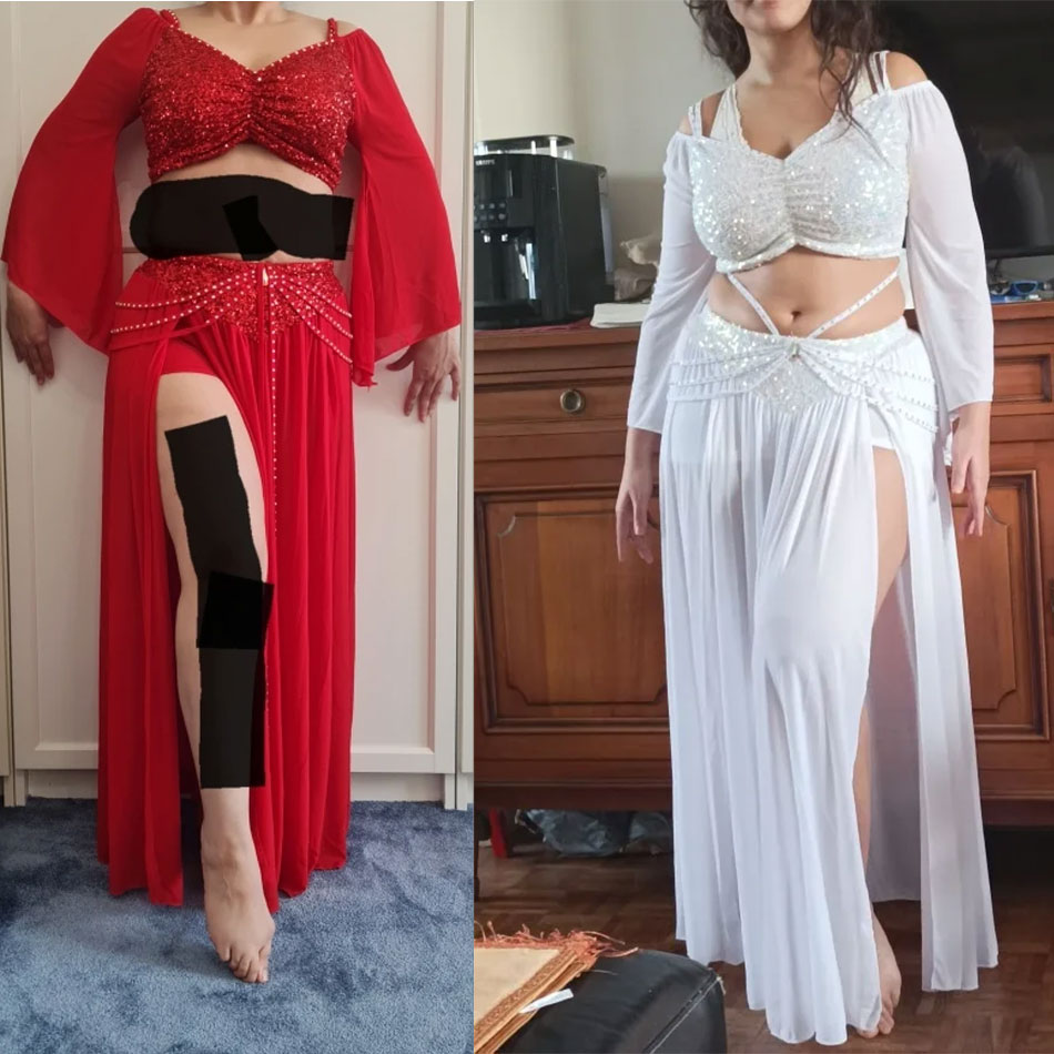 Ensemble de costumes de danse du ventre, haut et jupe à paillettes, maille de printemps pour femmes adultes, vêtements de pratique personnelle pour spectacle sur scène