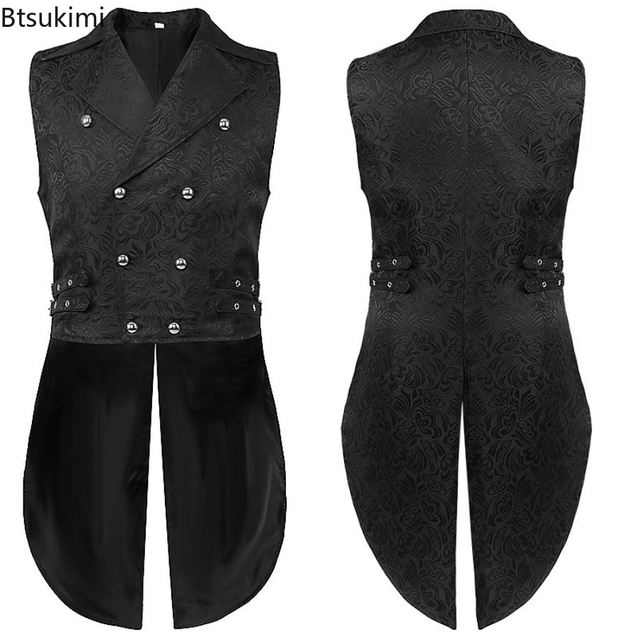 Vestes gothiques médiévales pour hommes, gilets Jacquard Vintage, Costumes de Cosplay Steampunk, gilets de smoking Slim à Double boutonnage, hauts pour hommes