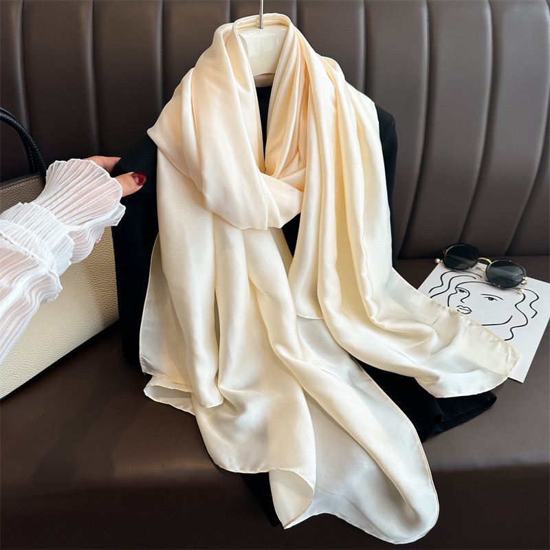 Foulard 100% soie pour femmes, Design basique uni, 180x90cm, châle enveloppant, luxe, Hijab, bandeau, étoles de plage