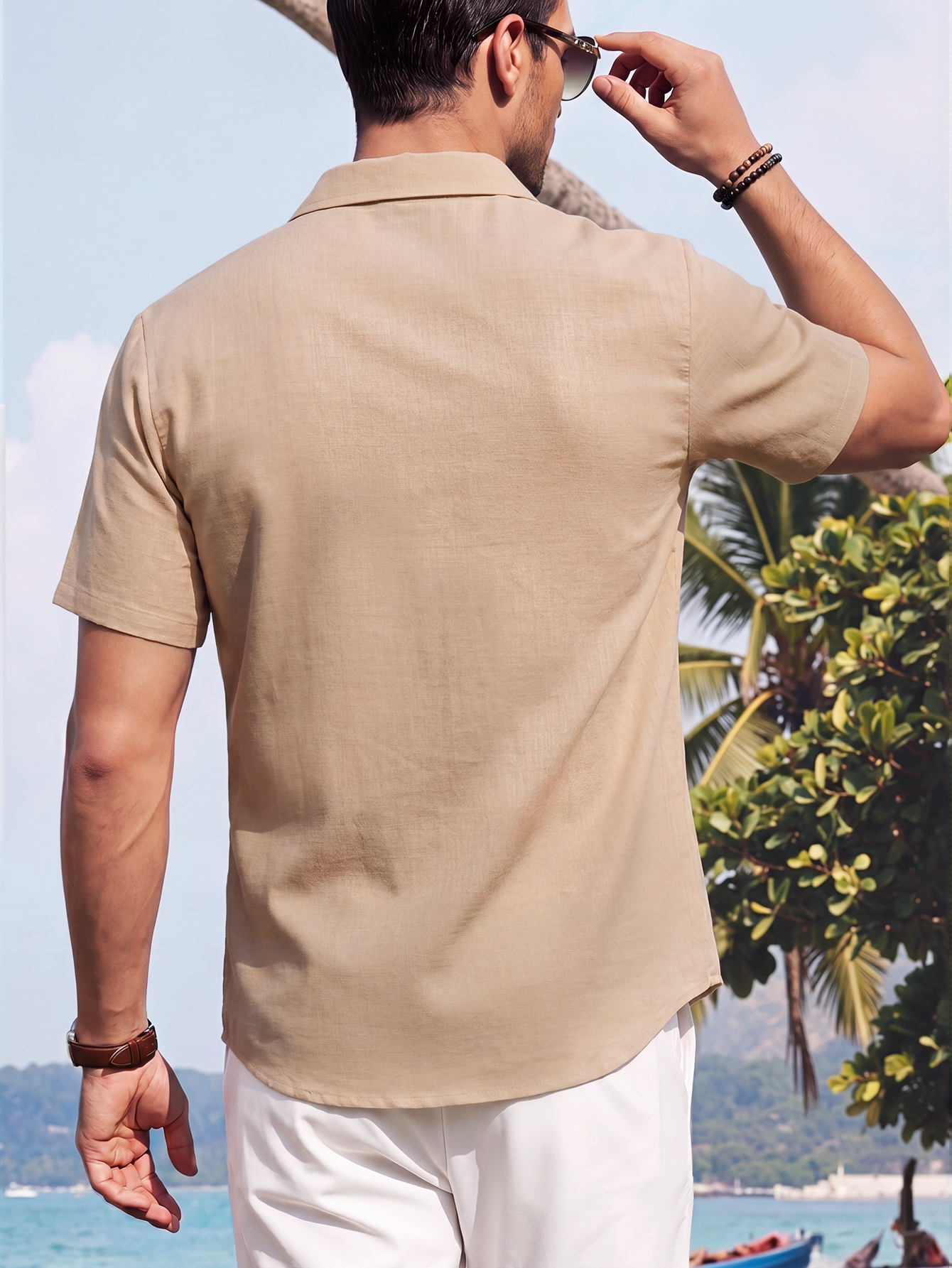 Chemise pour homme à col cubain, style lin, pour les vacances à la plage, loisirs en plein air, nouvelle collection été