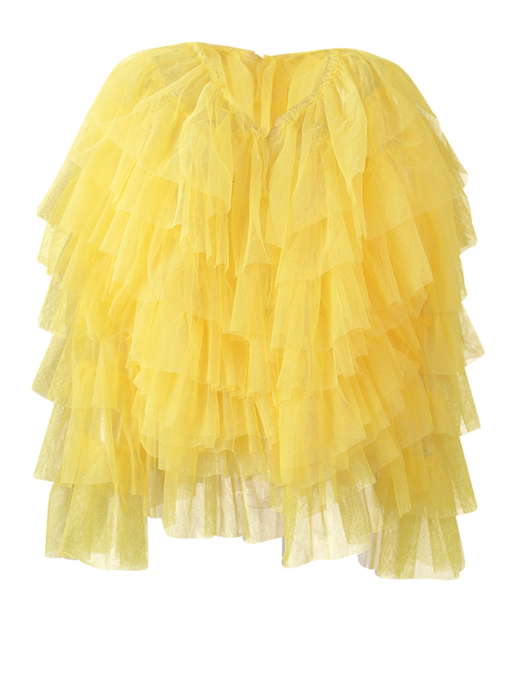 [EAM] femmes jaune maille couches Perspective grande taille Blouse nouveau col rond à manches longues chemise mode marée printemps automne 2026