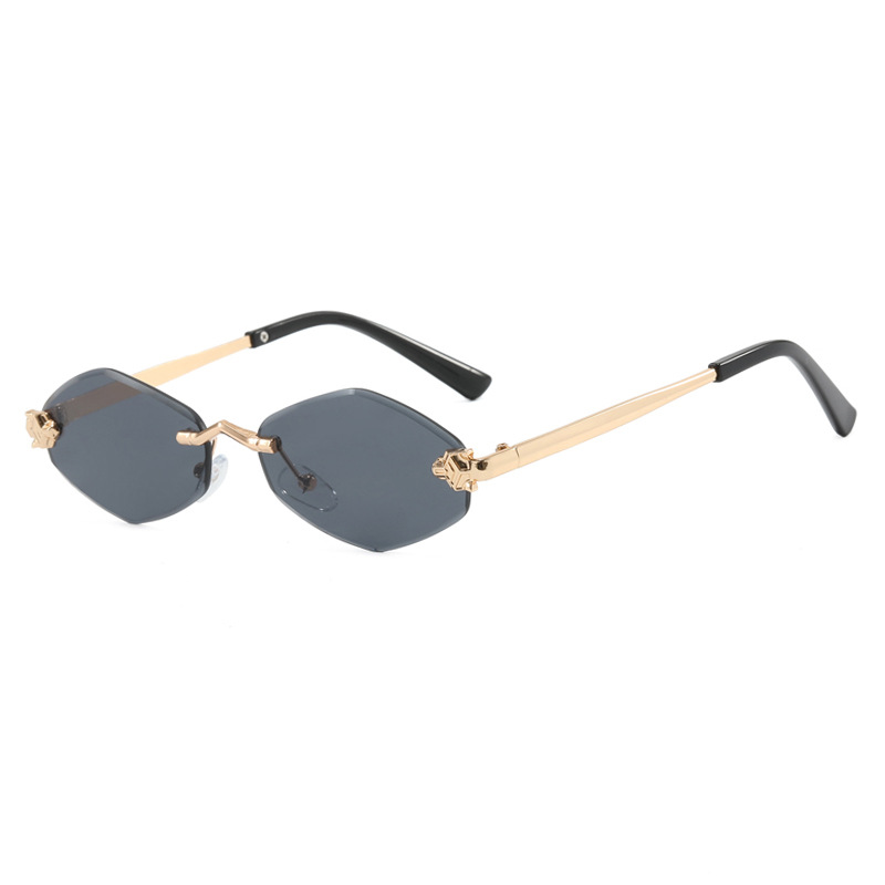 Lunettes de soleil polygonales sans bords pour femmes, verres dégradés tendance, nuances métalliques, marque de luxe, petit losange, Vintage