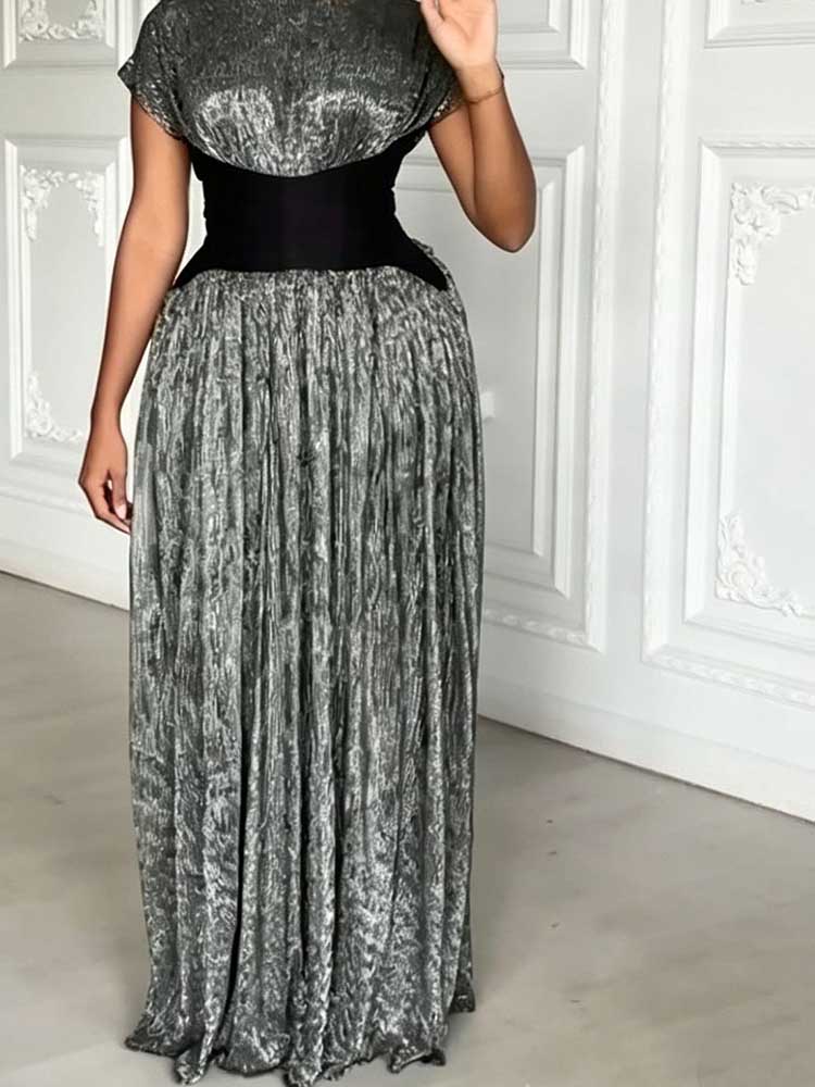 Robes noires pour femmes, robe de soirée élégante à manches courtes pour femmes rondes, robe longue plissée vintage chic