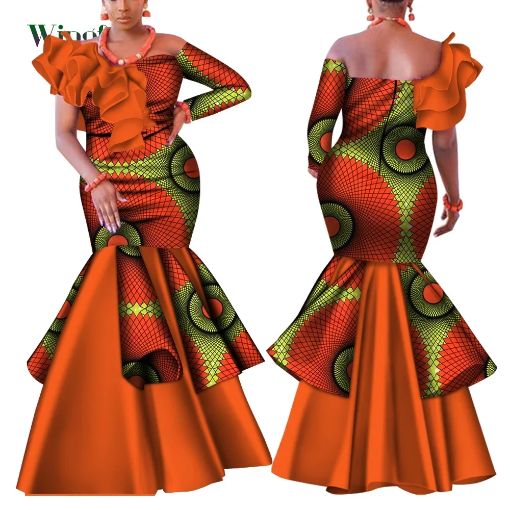 Dashiki robe africaine pour femmes Bazin Riche une épaule Sexy Slash cou robe de soirée de mariage vêtements africains traditionnels WY4224