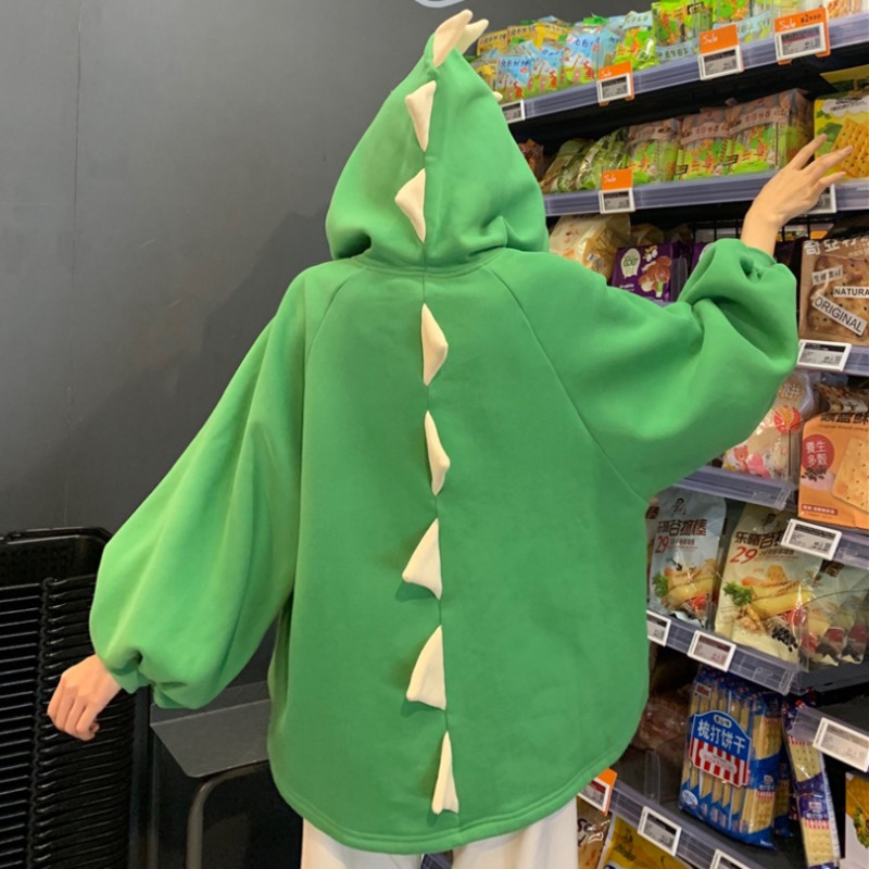 Automne femmes dessin animé corne de dinosaure casquette à capuche Harajuku sweats mignon avant court dos Long Halloween Dragon forme pulls