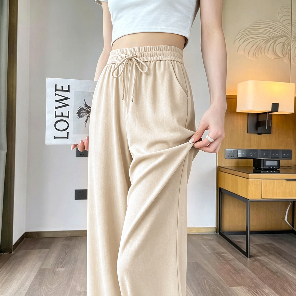 Pantalon décontracté à jambes larges taille haute coupe ample fin pour l'été pour femme coupe droite style Mom Pants longueur 7/8