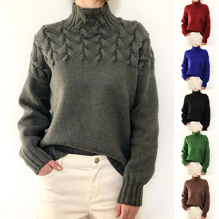 Pull décontracté à manches longues et col haut pour femmes, vêtements d'automne et d'hiver, tempérament à la mode, nouveaux détails