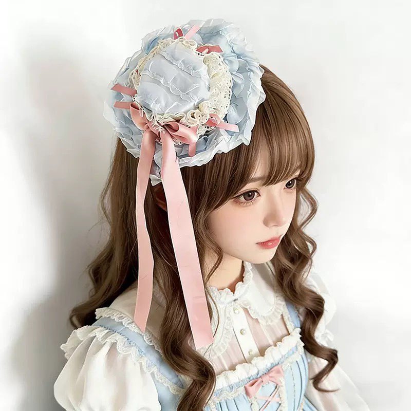 Accessoire de coiffure pour femme, style Lolita, avec mini pince à cheveux en dentelle, nœud en satin à volants et long ruban, coiffe vintage victorienne pour fête du thé
