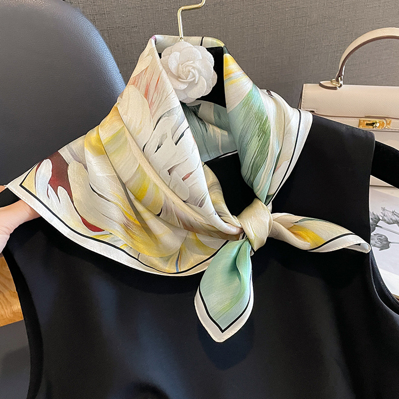 Foulard de Luxe en Forme de Mûrier pour Femme, Hijab de 53cm, 100% Authentique, de Marque, pour Sauna, Fleurs, Décoration de Sac à Main, Printemps et Automne