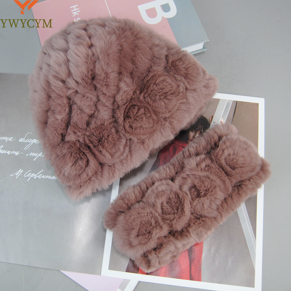 Chapeau et écharpe en fourrure de lapin Rex véritable pour femme, ensembles de silencieux, bonnet en fourrure pour fille, tricot naturel, haute qualité, dame, mode, hiver, 100%