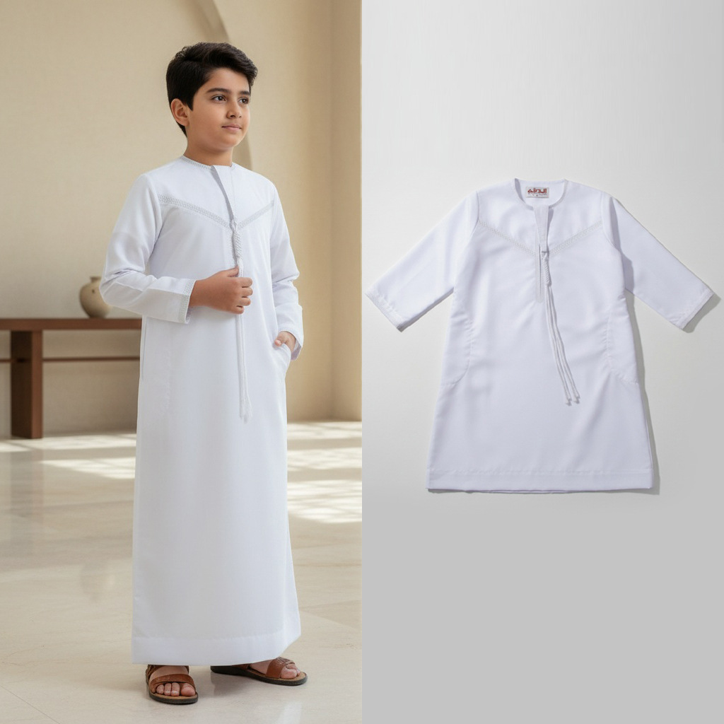 Vêtements traditionnels pour enfants Robe arabe Thobe Blanc Garçons Robe de style ethnique Enfants musulmans Jubba Thobes Ramadan Eid Islam Vêtements
