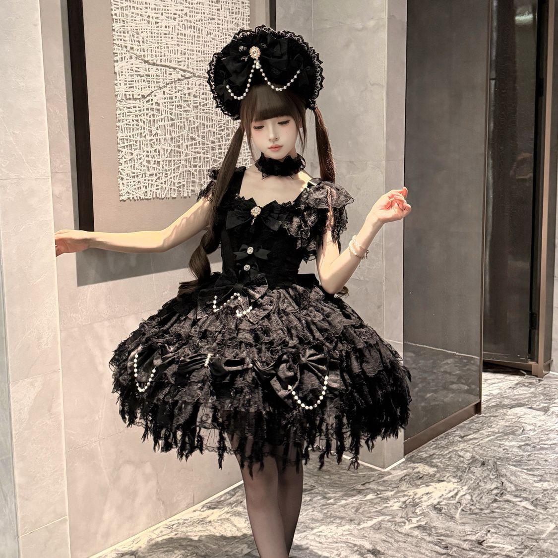 Robe Lolita gothique vintage pour femmes, style victorien, dentelle, volants, manches longues, style princesse, robe de fête quotidienne, cosplay