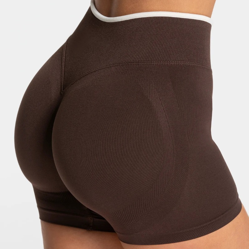 Shorts de yoga sans couture à blocs de couleur et bordure blanche pour femme, taille haute, effet push-up, pour l'entraînement, la gym et la course, à porter seul ou comme legging