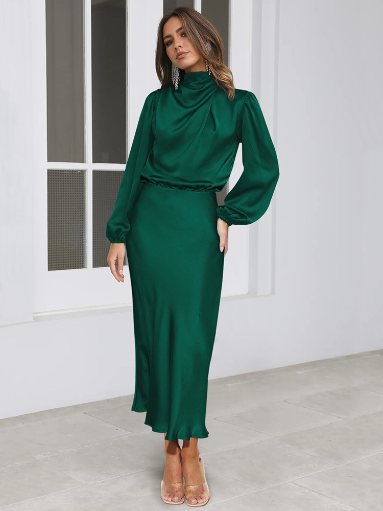 Robe de soirée en Satin à manches longues pour femmes, haut de gamme, élégante, vêtements de fête, robes de célébrités, nouvelle collection printemps été