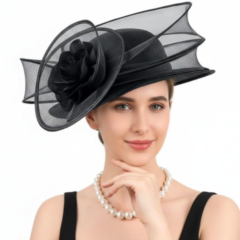 Chapeau de soleil à large bord pour femme, en maille, forme concave, protection des yeux, fascinateur, chapeau d'église