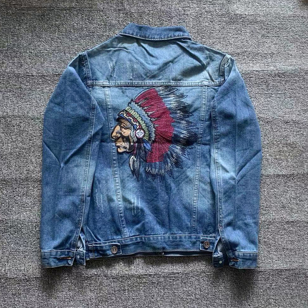 Vestes en jean brodées pour hommes, streetwear bleu rétro, manteau mince déchiré, vêtements d'extérieur décontractés pour moto, printemps et automne