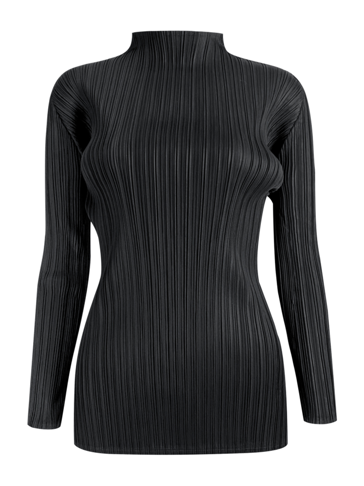 Miyake plissé classique basique col roulé à manches longues hauts femmes mode coréenne vêtements esthétiques