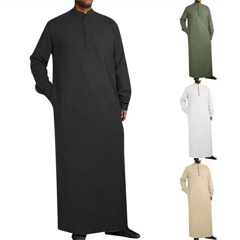 1 pièce à manches longues couleur unie hommes Robe musulmane Abaya vêtements islamiques tunique Robe à manches longues chemises Maxi décontracté hommes vêtements