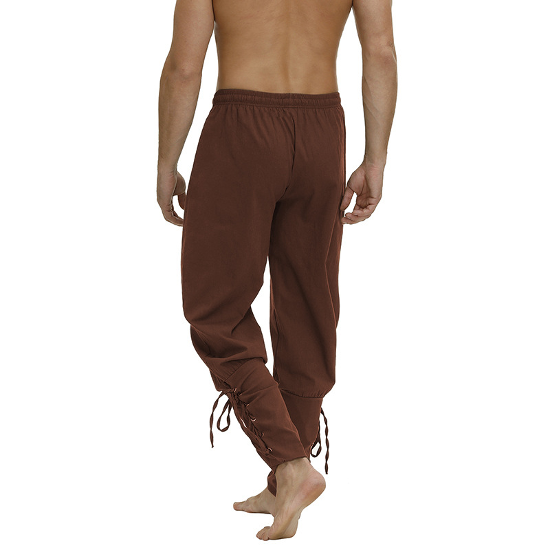 Vêtements gothiques à lacets en coton marron pour hommes, pantalons longs vintage 7.5 ate, surintendant médiéval, vêtements de fête d'Halloween, cosplay Renaissance