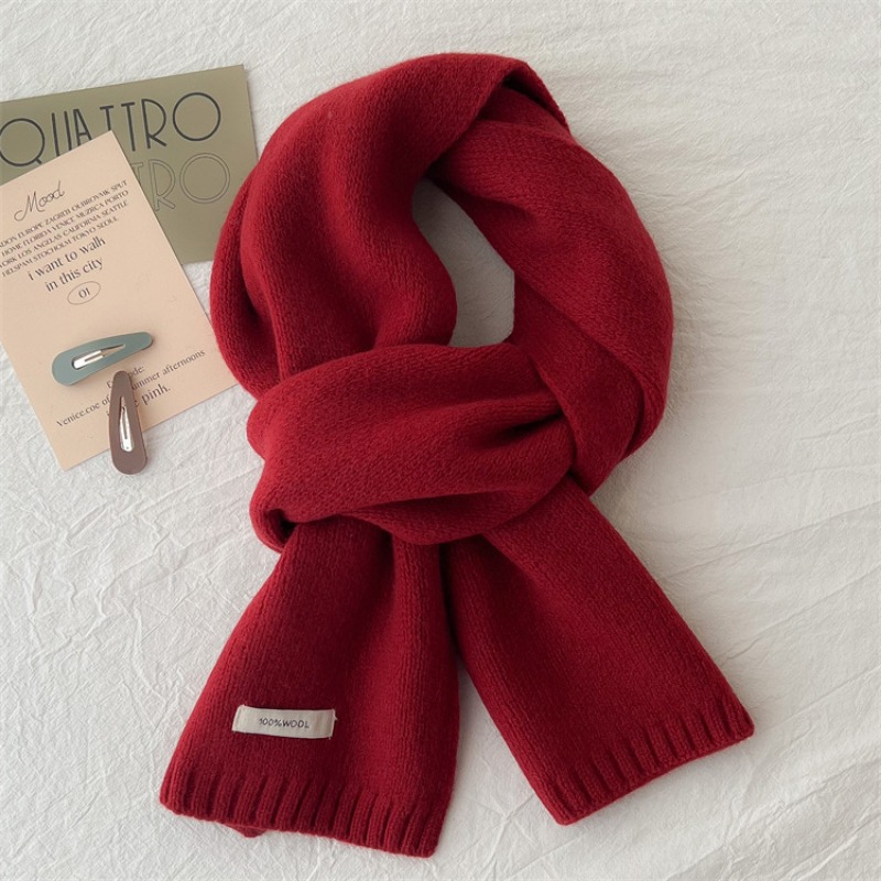 Écharpe rouge tricotée pour femmes et hommes, Simple, classique, couleur unie, pour Couple, nouveau silencieux en laine thermique doux et chaud, nouvelle collection hiver 2024