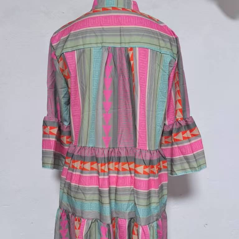 Robes pour femmes, col en V, manches trois quarts, pull, imprimé Floral, longueur aux genoux, coupe ample, décontractée, automne 2025