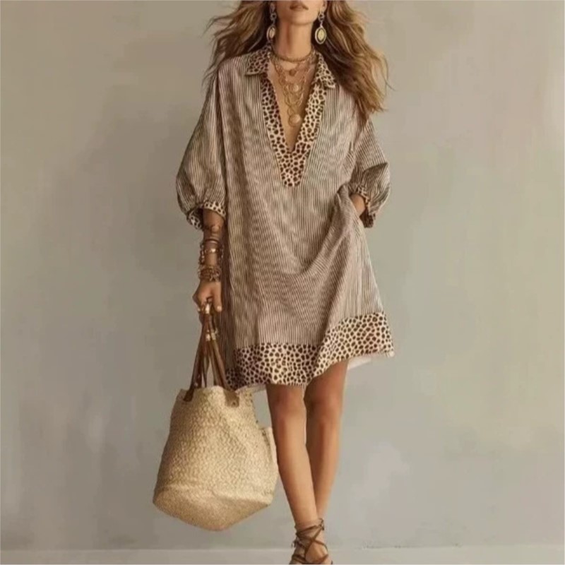 Nouvelle Robe Femme 2026 Décolleté Plongeant Imprimé Léopard, Style Décontracté Ample, Tendance, Confortable, Polyvalente, Unique et Originale