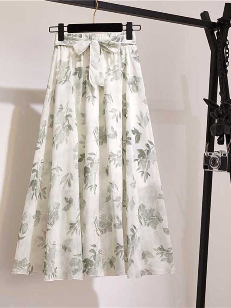 Jupe longue femmes pour printemps été dame Style coréen blanc noir en mousseline de soie soleil école taille haute jupe Midi femme