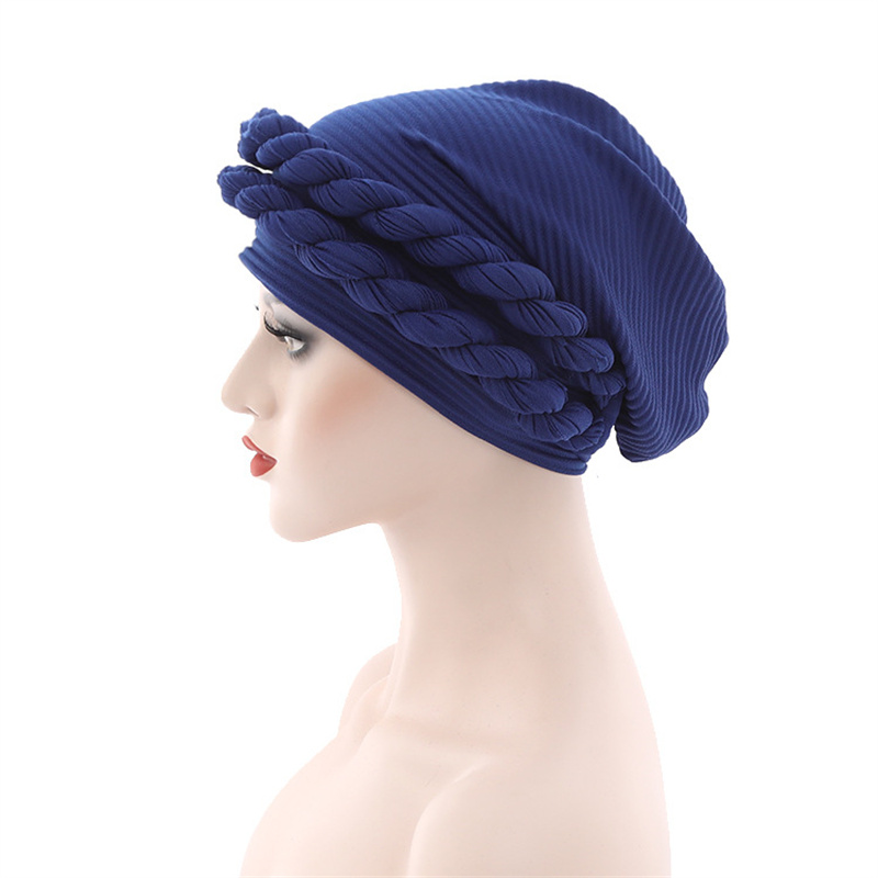 Turban à Double Tresses pour Femmes Musulmanes, Chapeau Islamique, Bonnet Rond
