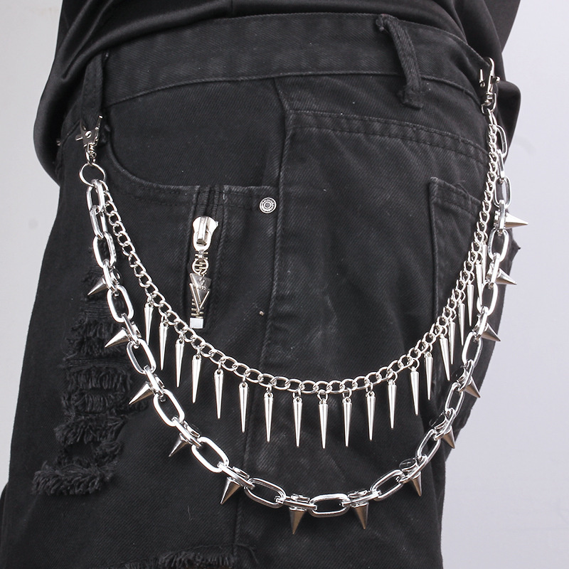 Porte-clés chaîne Punk pour jean, 2 Styles, ornements de taille à pointes superposées, Hip Hop, Cool et polyvalent, accessoire de chaîne pour hommes