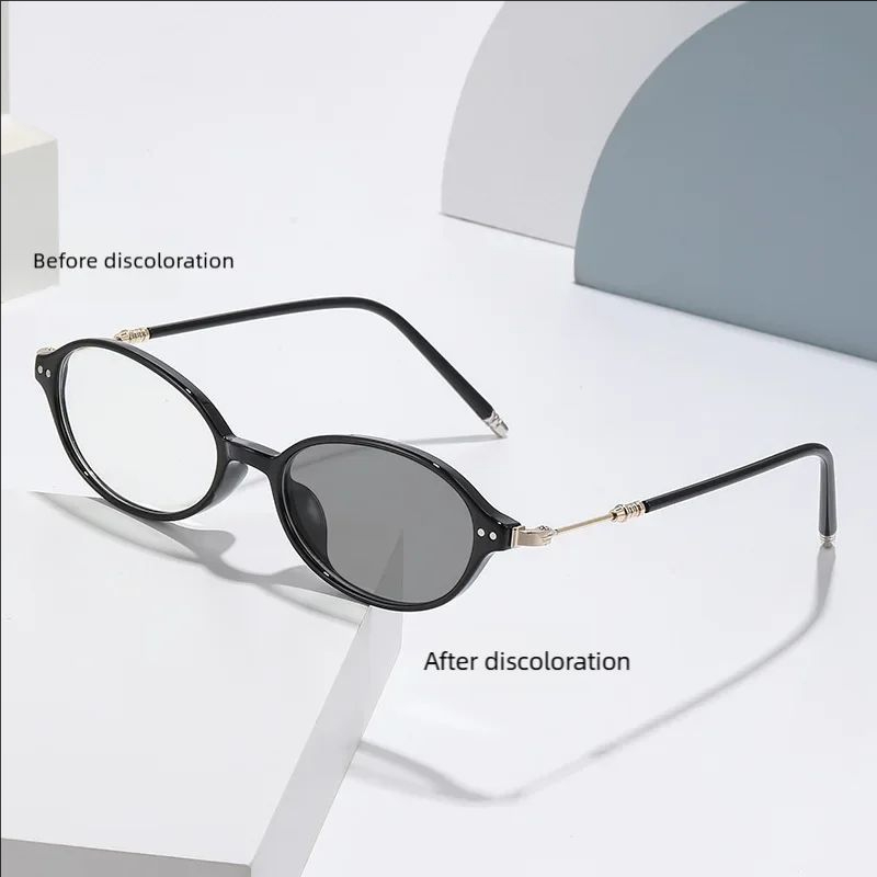 Lunettes de myopie littéraire à monture ovale, monture sensible à la lumière changeante de couleur, Anti-lumière bleue, 6165