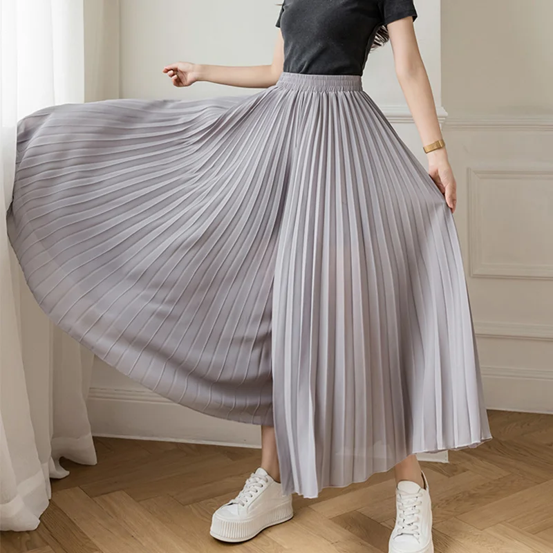 Pantalon large taille haute en mousseline de soie pour femme, mode coréenne décontractée, vêtements plissés, élégant