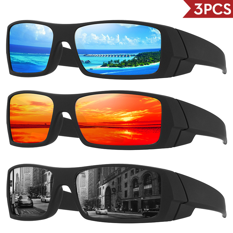 Lunettes polarisées à monture carrée, monture complète UV400 pour le cyclisme/pêche, lunettes de soleil pour sports de plein air, lentilles résistantes aux rayures