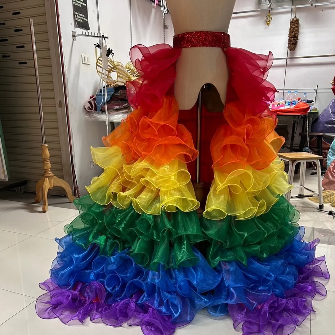 Joli mélange de couleurs taille haute longue jupe formelle à la mode à plusieurs niveaux Tulle femmes fermeture éclair Style longueur de plancher jupes de fête sur mesure