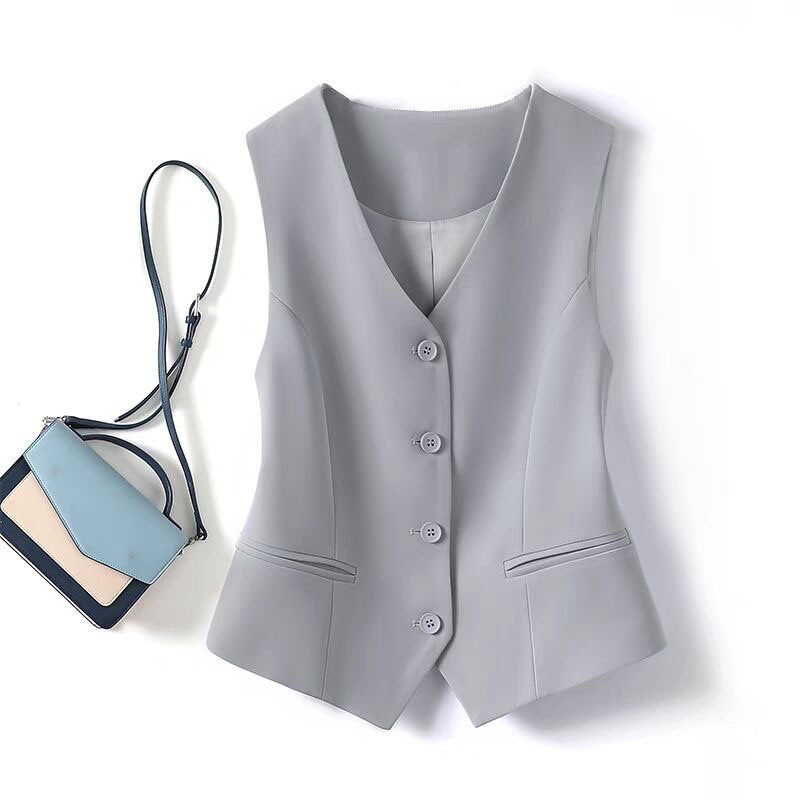 Gilet court ajusté à simple boutonnage et col en v pour femmes au printemps et en automne, peut être porté à l'extérieur ou à l'intérieur