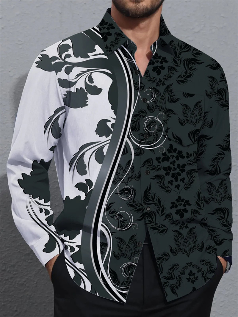 Chemise imprimée à manches longues pour homme, chemise à col montant à simple boutonnage, haut décontracté et tendance