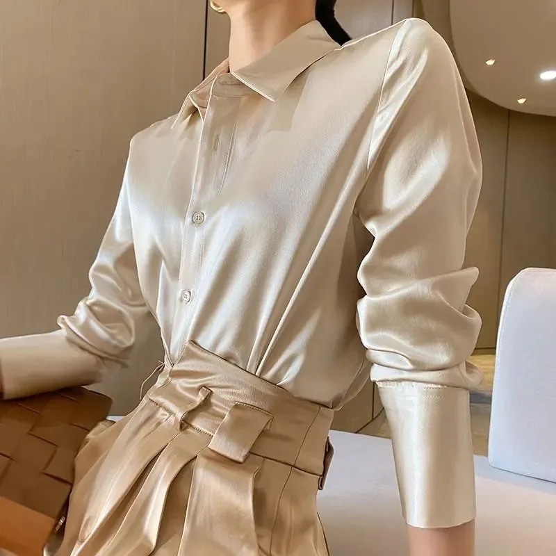 Chemise en satin à manches longues pour femmes, chemisiers décontractés élégants, vêtements féminins minces, chemises de bureau, tendance estivale, mode