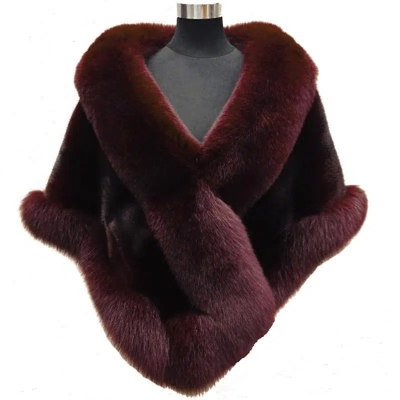 Manteau court en fausse fourrure de vison et renard pour femme, style châle, collection automne-hiver 2026, chaud et épais, idéal pour robe ou cheongsam
