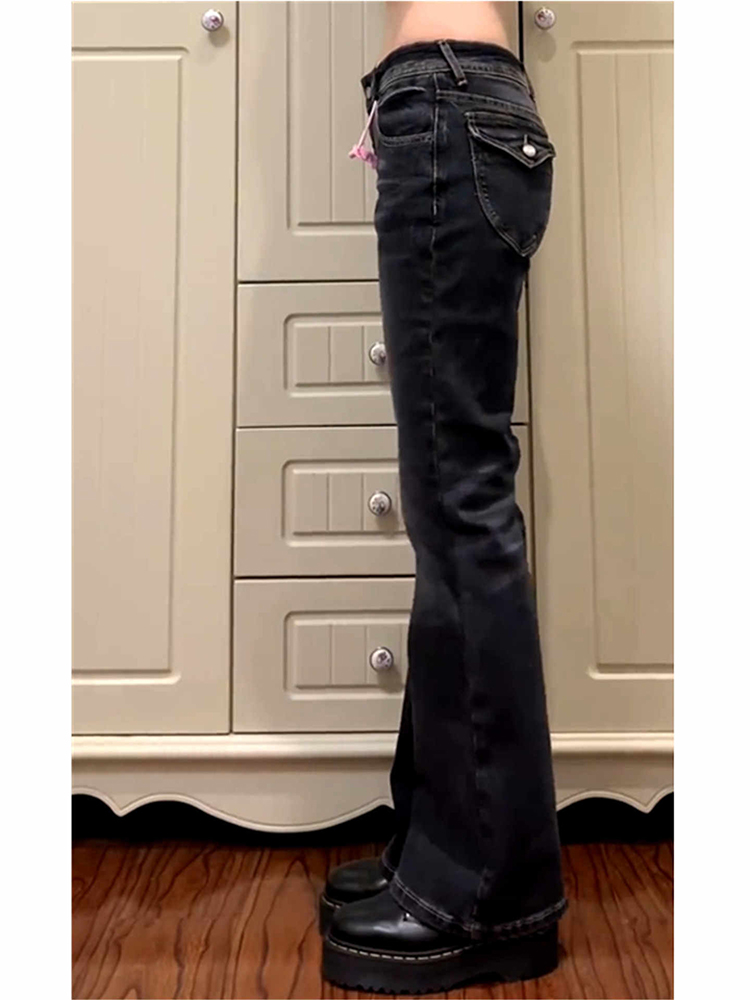 Jean évasé taille basse pour femme, jean bootcut noir, pantalon en Denim rétro américain Y2k japonais années 2000, Harajuku, bas de cloche, slim