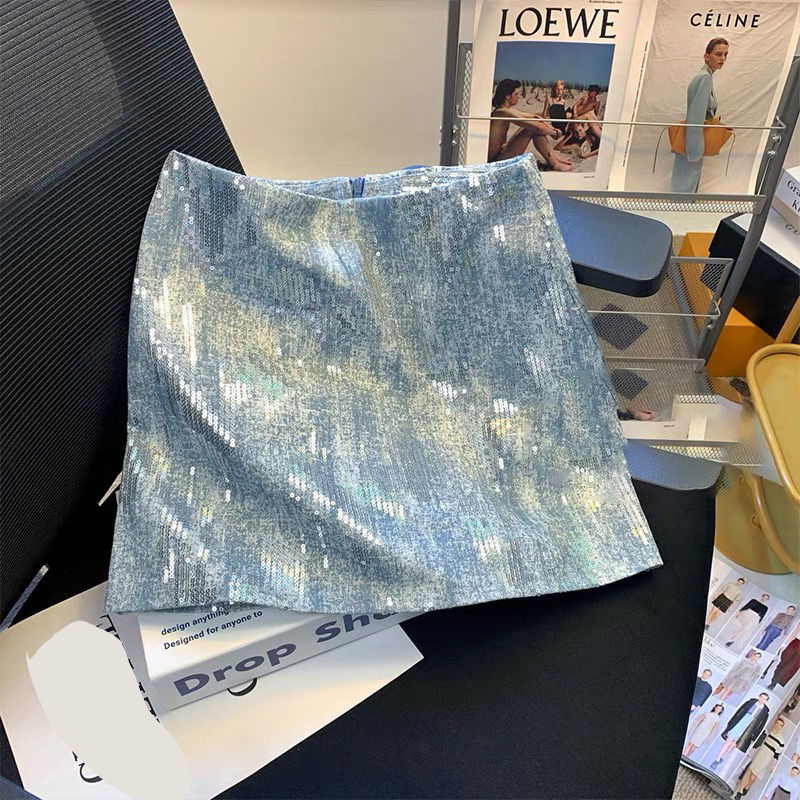 jupes pour femmes sac en jean à paillettes jupe de hanche été nouvelle version coréenne de taille haute mince rétro niche design jupe Joker.
