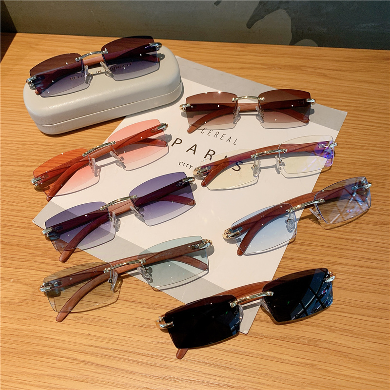 Lunettes de soleil sans monture pour hommes et femmes, en bois, de marque de luxe, rétro, à la mode, UV400, pour voyage et extérieur