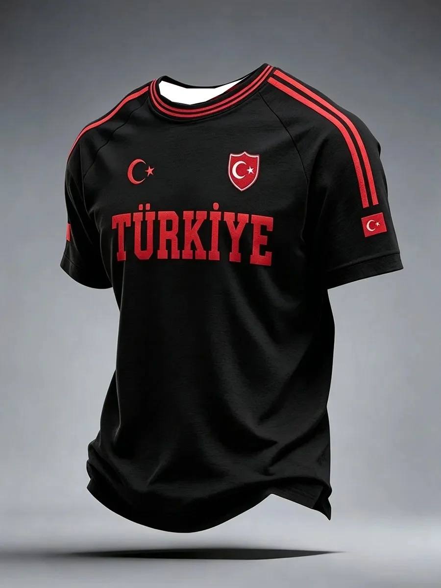 T-shirt de sport décontracté pour hommes, uniforme de football des supporters turcs, imprimé en 3D, séchage rapide, respirant, manches courtes, t-shirt d'entraînement
