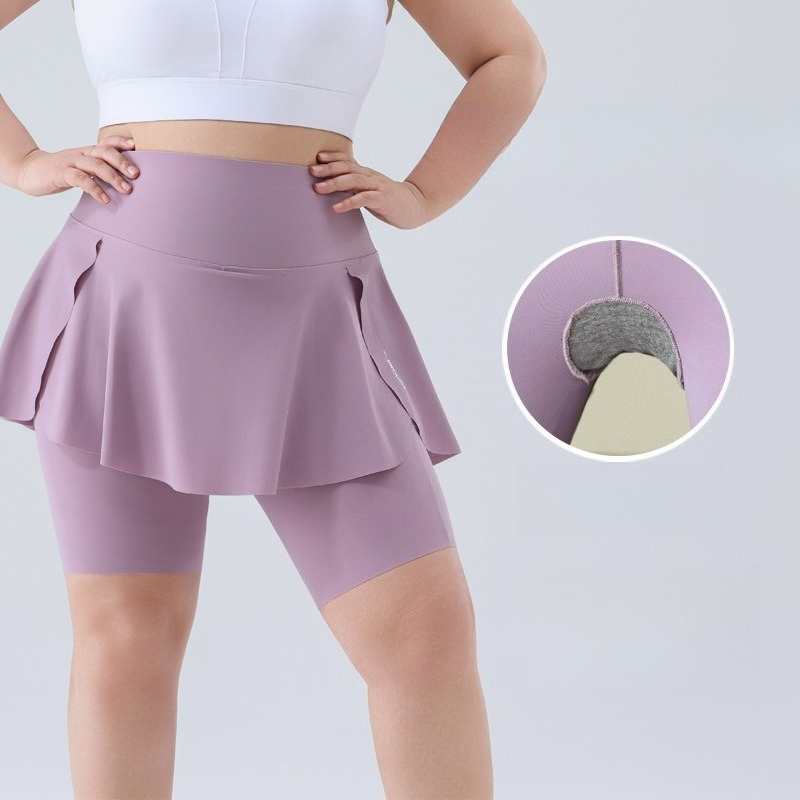 Jupes-shorts de Yoga grande taille pour femmes, jupe deux pièces taille haute avec poches, short intégré pour les vêtements de station d'entraînement de Tennis