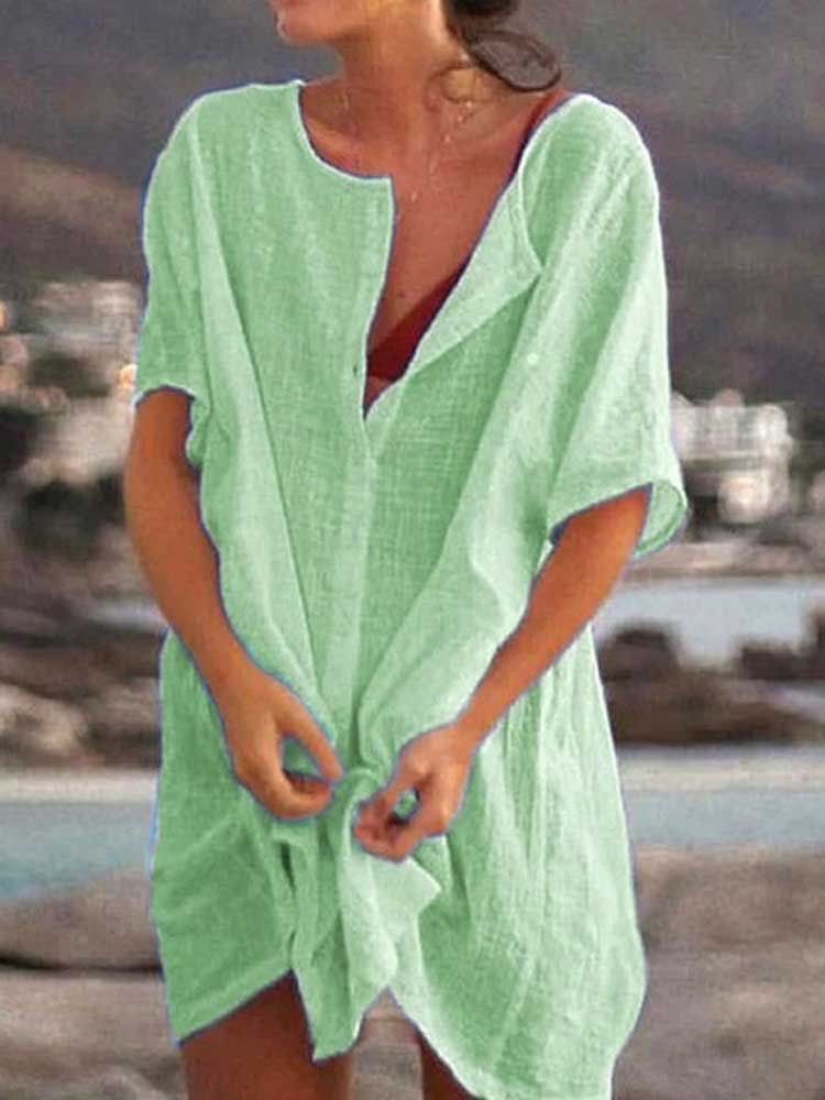 Femmes coton lin longue Blouse été à manches courtes solide bouton Blouse chemise décontractée Vintage surdimensionné S-8XL FYY1071